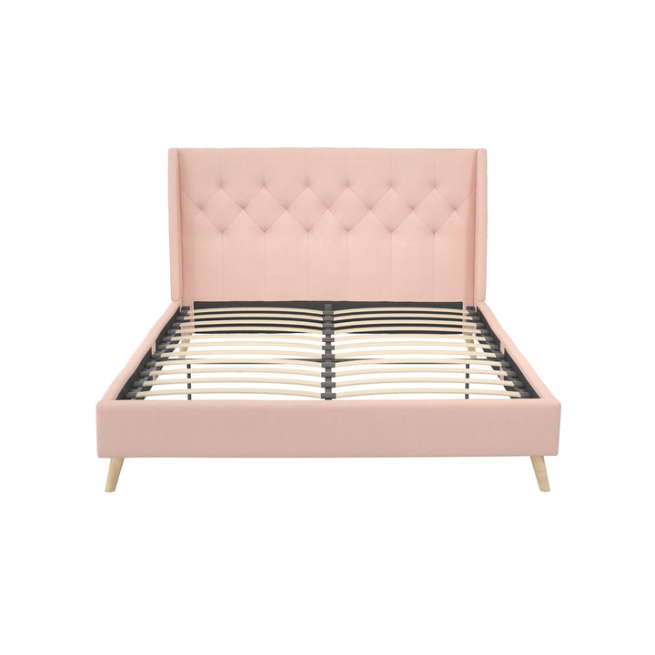 Her Majesty Wingback Bed with a Button Tufted Headboard and Tapered Wood Legs - Pink - Queen