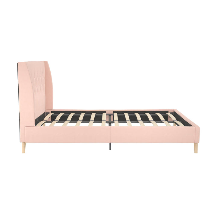 Her Majesty Wingback Bed with a Button Tufted Headboard and Tapered Wood Legs - Pink - Queen