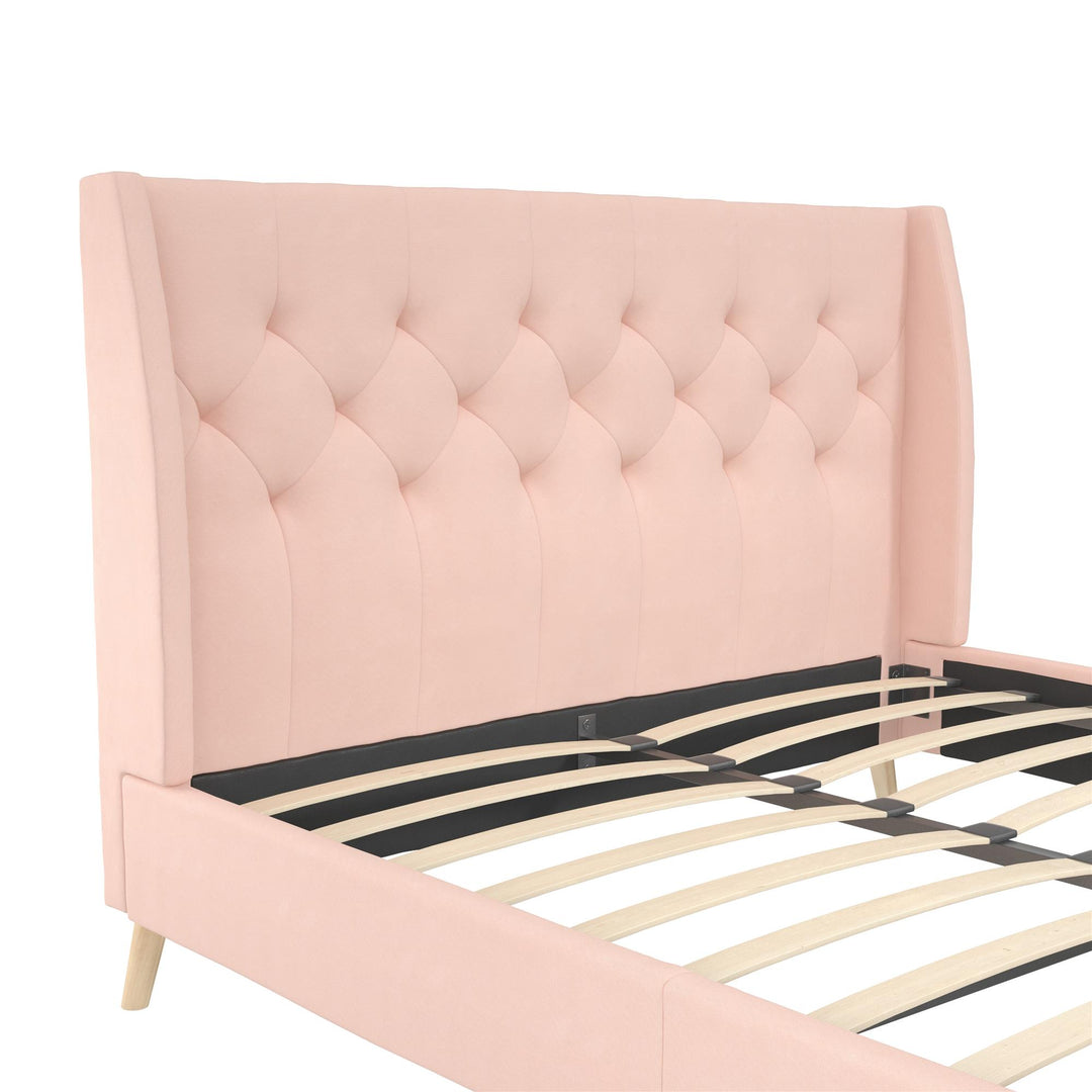 Her Majesty Wingback Bed with a Button Tufted Headboard and Tapered Wood Legs - Pink - Queen