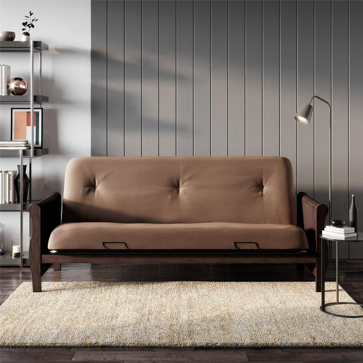 8 Inch Polyester Futon Mattress with Espresso Wood Arm Futon Frame - Tan - Full