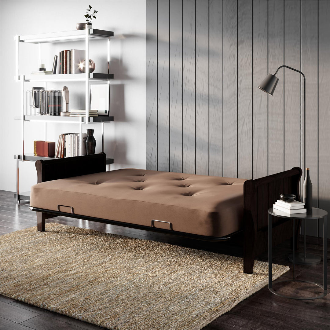 8 Inch Polyester Futon Mattress with Espresso Wood Arm Futon Frame - Tan - Full