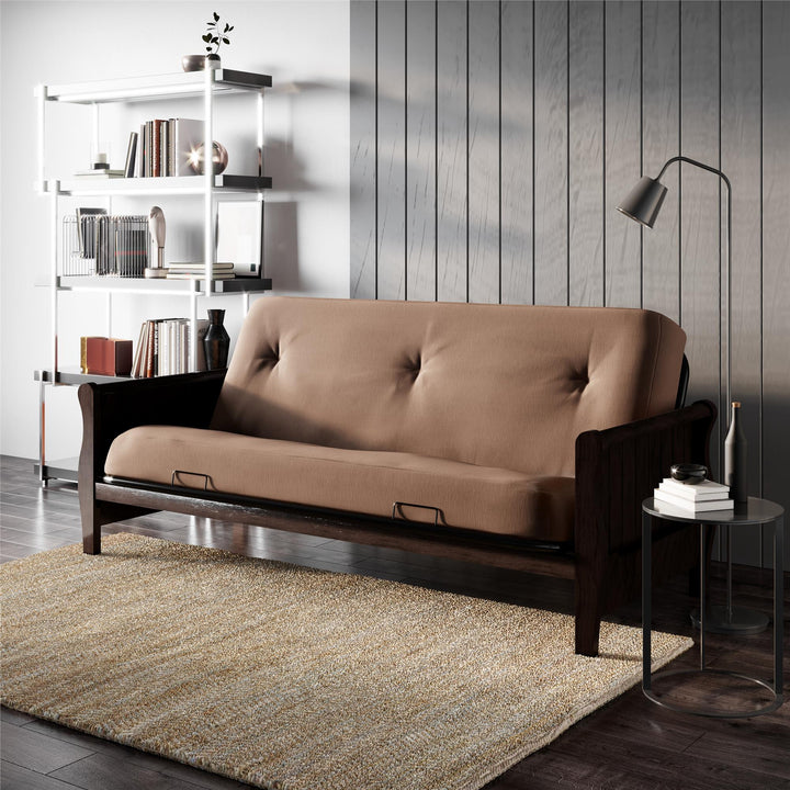 8 Inch Polyester Futon Mattress with Espresso Wood Arm Futon Frame - Tan - Full