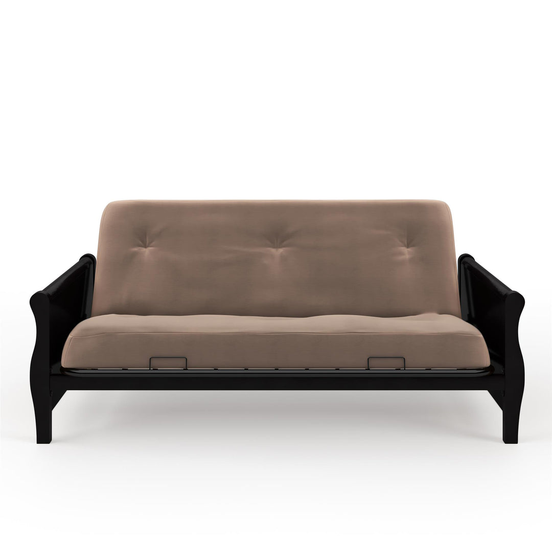 8 Inch Polyester Futon Mattress with Espresso Wood Arm Futon Frame - Tan - Full