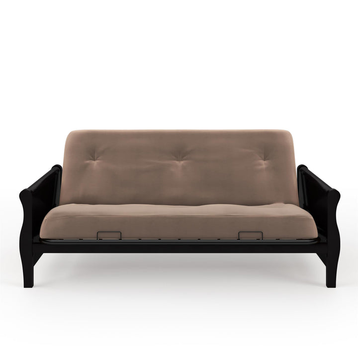 8 Inch Polyester Futon Mattress with Espresso Wood Arm Futon Frame - Tan - Full