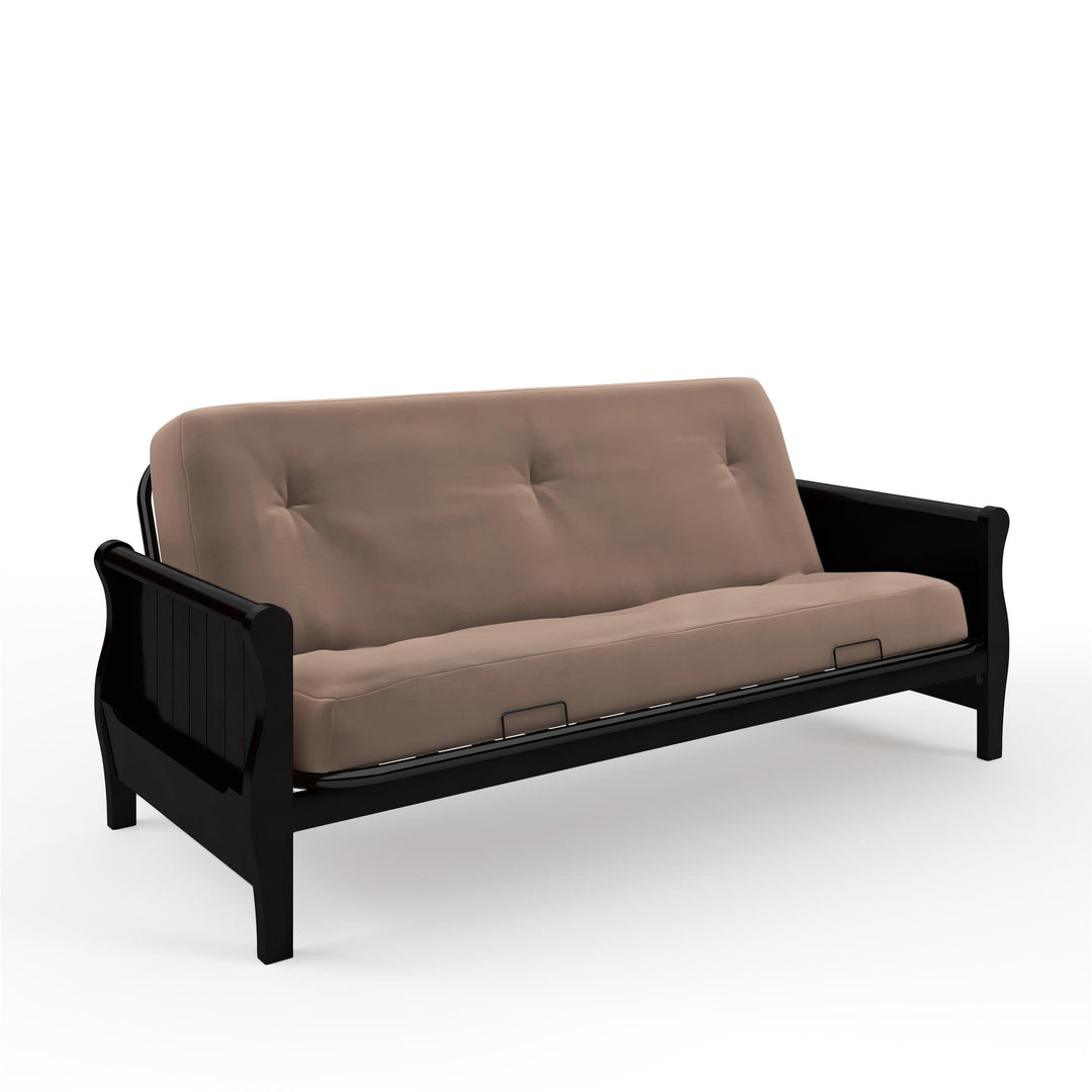 8 Inch Polyester Futon Mattress with Espresso Wood Arm Futon Frame - Tan - Full