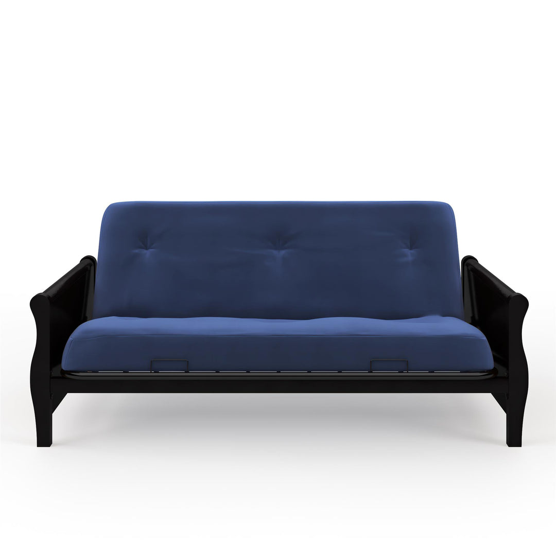 8 Inch Polyester Futon Mattress with Espresso Wood Arm Futon Frame - Blue - Full
