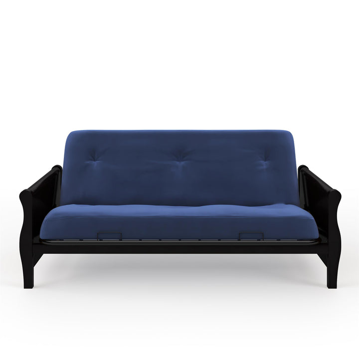8 Inch Polyester Futon Mattress with Espresso Wood Arm Futon Frame - Blue - Full