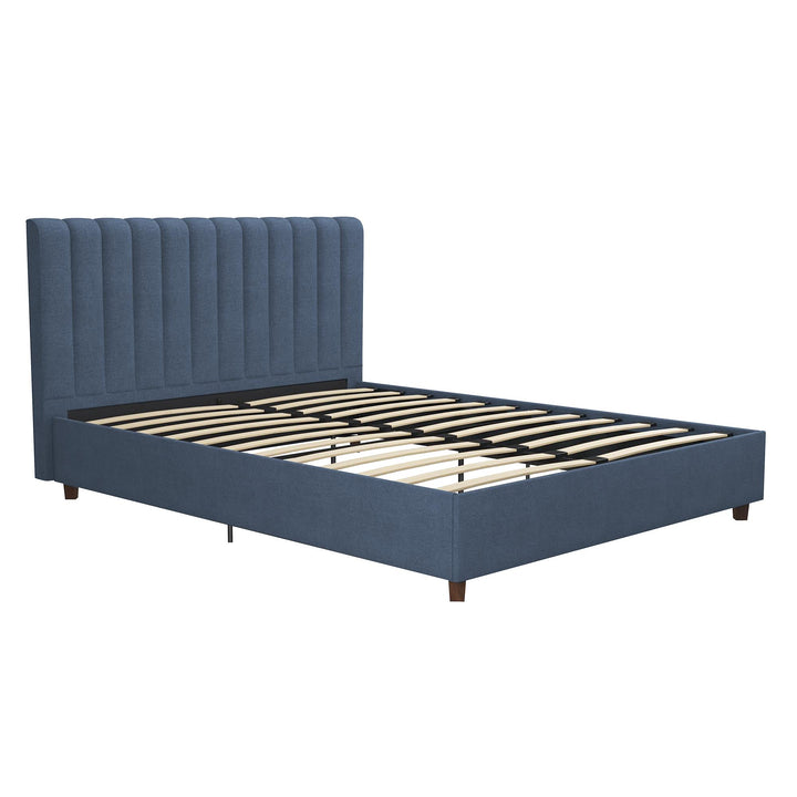 Brittany Upholstered Bed with Channel Tufted Headboard - Blue Linen - Queen