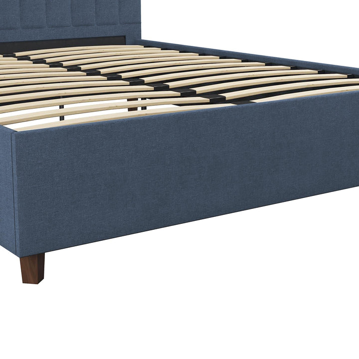 Brittany Upholstered Bed with Channel Tufted Headboard - Blue Linen - Queen