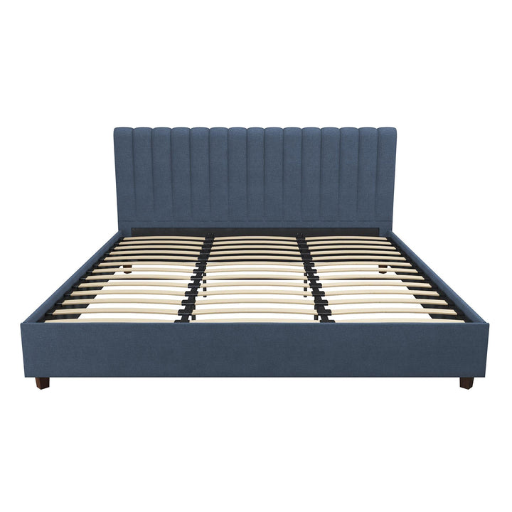 Brittany Upholstered Bed with Channel Tufted Headboard - Blue Linen - King