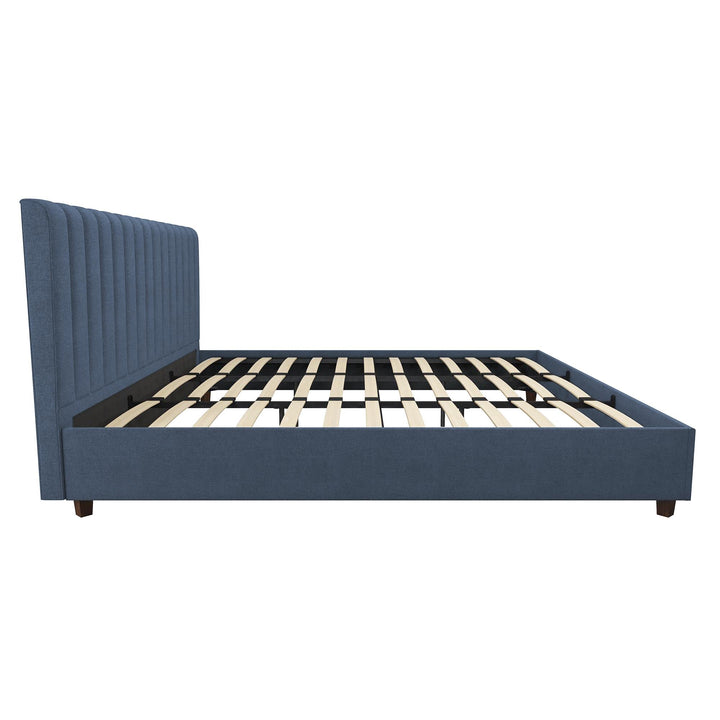 Brittany Upholstered Bed with Channel Tufted Headboard - Blue Linen - King