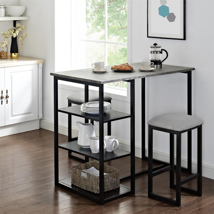 Oakleigh 3-Piece Metal Pub Set with Faux Concrete Top - Black / grey