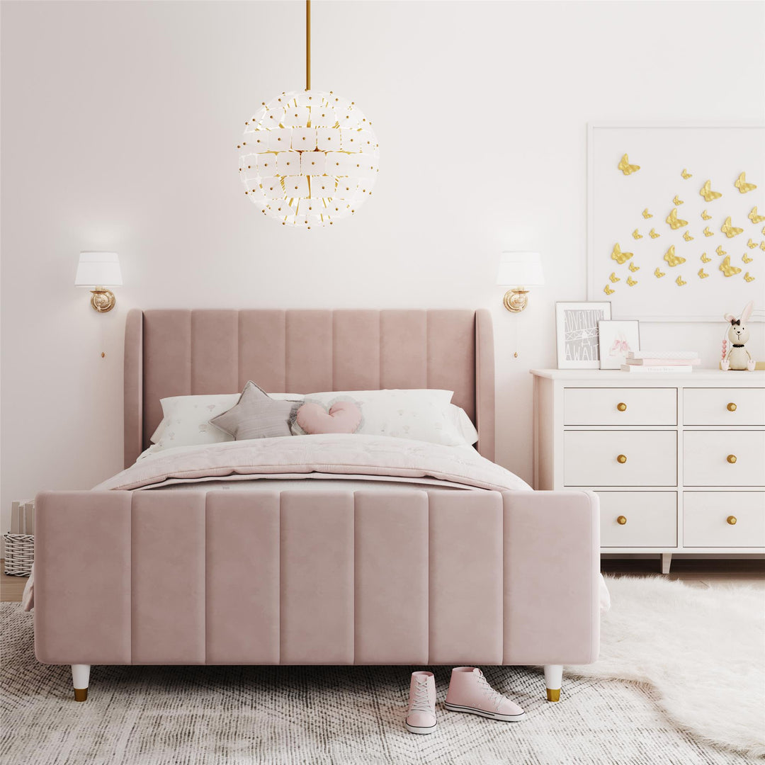 Valentina Upholstered Bed with Channel Tufting - Pink - Full