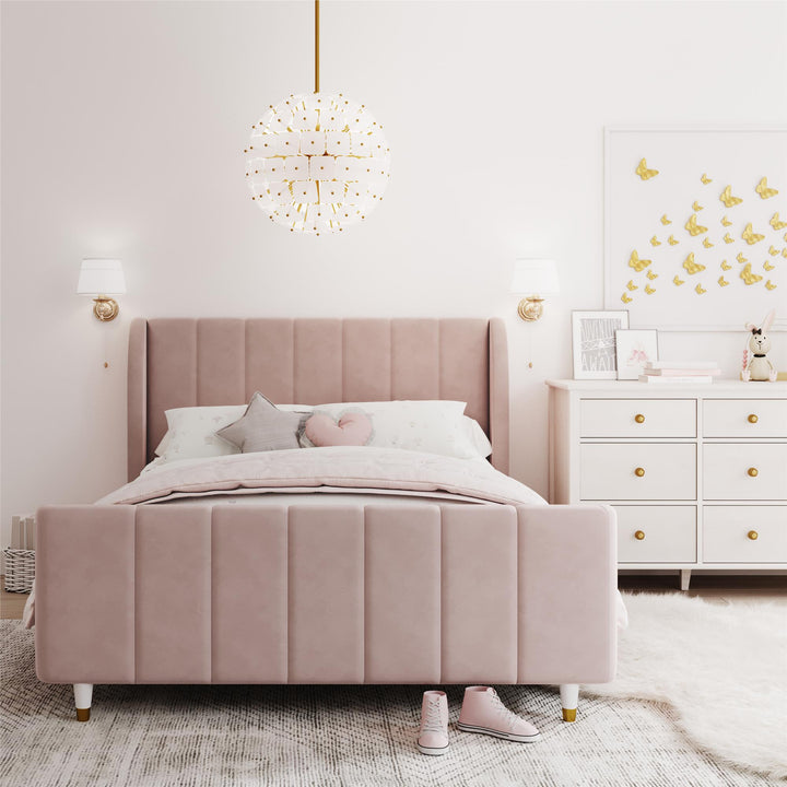 Valentina Upholstered Bed with Channel Tufting - Pink - Full