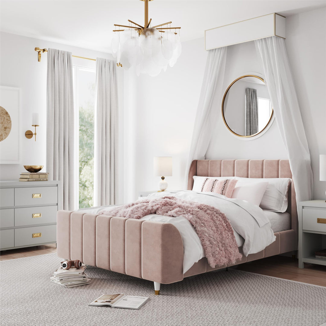 Valentina Upholstered Bed with Channel Tufting - Pink - Full
