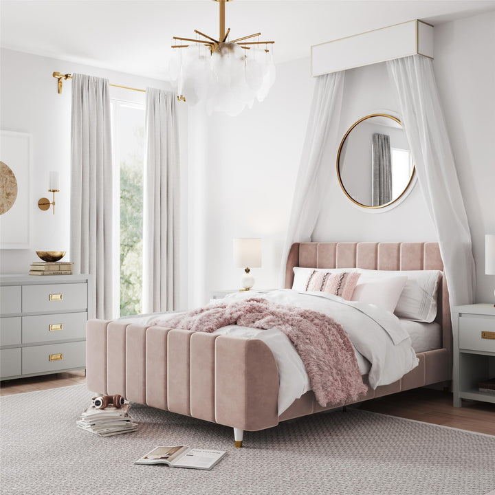 Valentina Upholstered Bed with Channel Tufting - Pink - Full