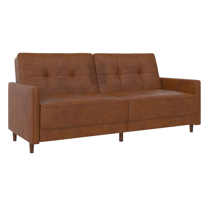 Andora Tufted Upholstered Coil Futon with Wooden Legs - Camel Faux Leather