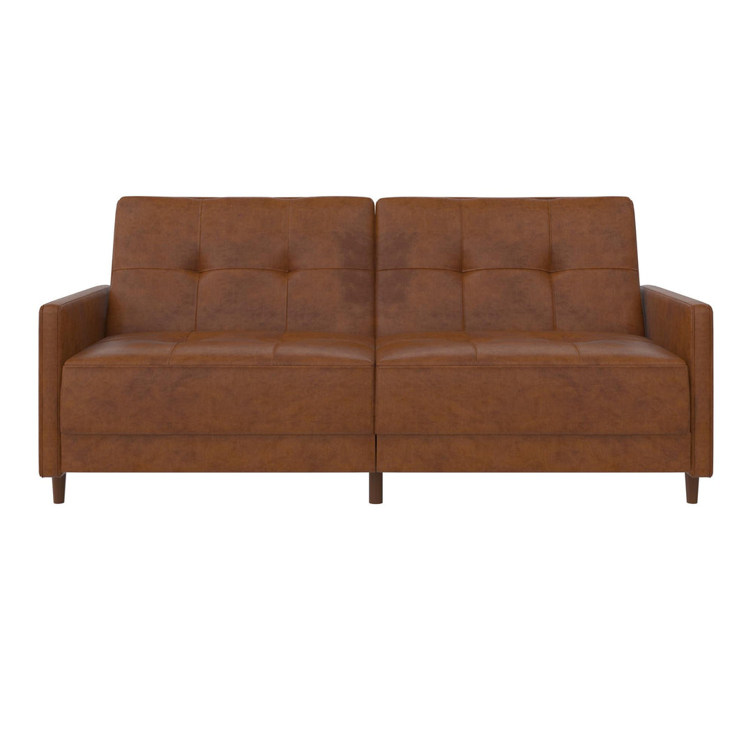 Andora Tufted Upholstered Coil Futon with Wooden Legs - Camel Faux Leather