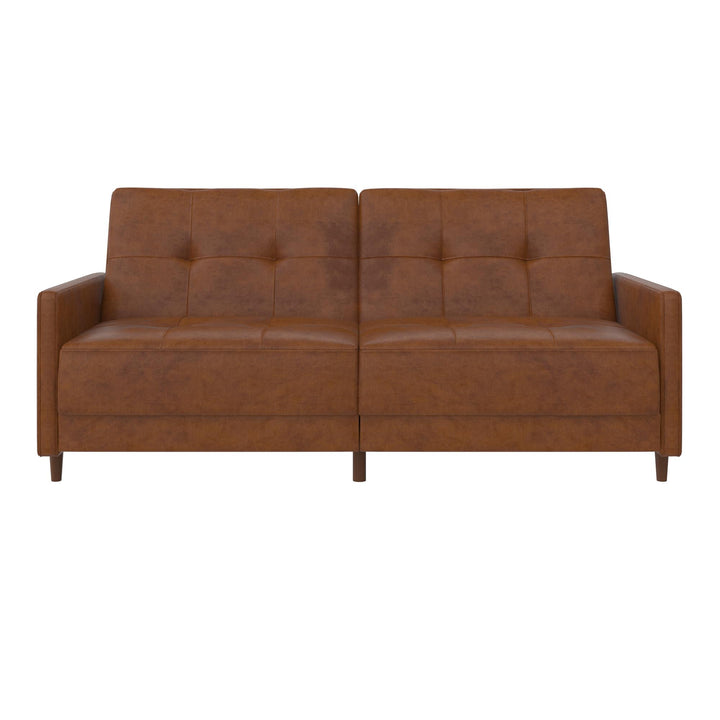 Andora Tufted Upholstered Coil Futon with Wooden Legs - Camel Faux Leather