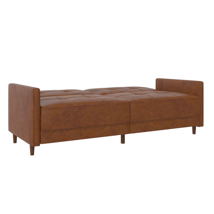 Andora Tufted Upholstered Coil Futon with Wooden Legs - Camel Faux Leather