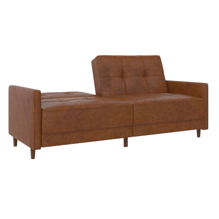 Andora Tufted Upholstered Coil Futon with Wooden Legs - Camel Faux Leather