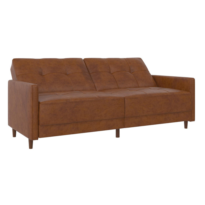 Andora Tufted Upholstered Coil Futon with Wooden Legs - Camel Faux Leather