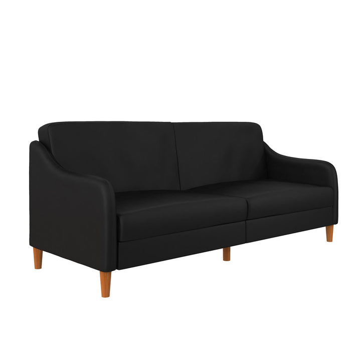 Jasper Coil Futon with Linen or Faux Leather Upholstery and Round Wood Legs - Black