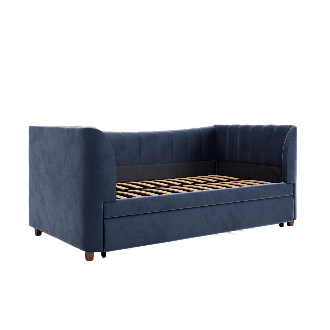 Valentina Upholstered Daybed with Trundle and Vertical Stitching - Blue - Twin