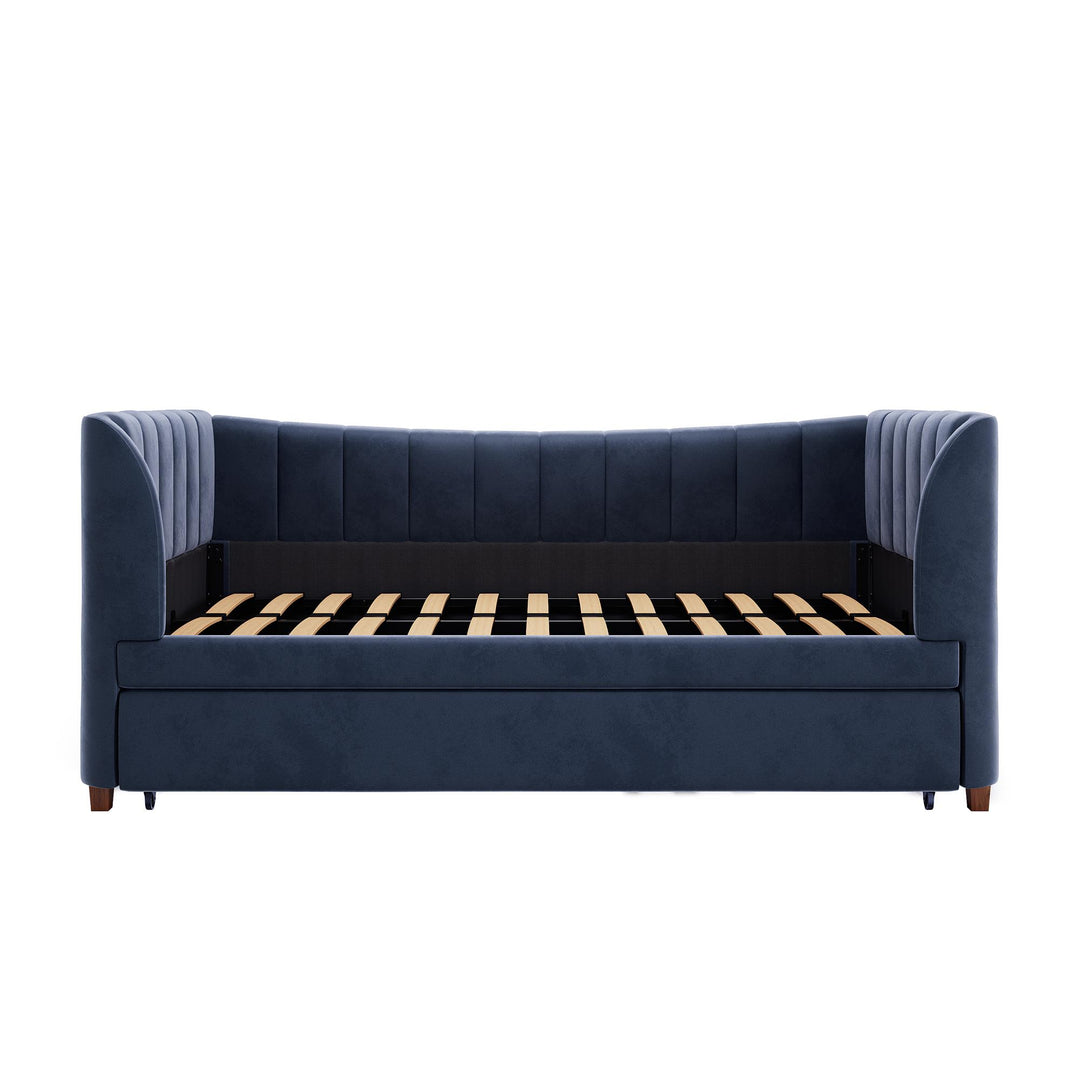 Valentina Upholstered Daybed with Trundle and Vertical Stitching - Blue - Twin