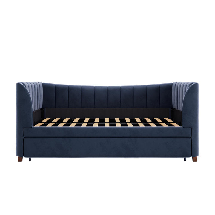 Valentina Upholstered Daybed with Trundle and Vertical Stitching - Blue - Twin
