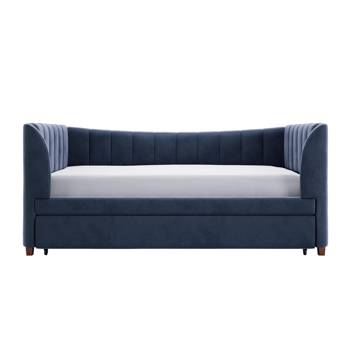 Valentina Upholstered Daybed with Trundle and Vertical Stitching - Blue - Twin