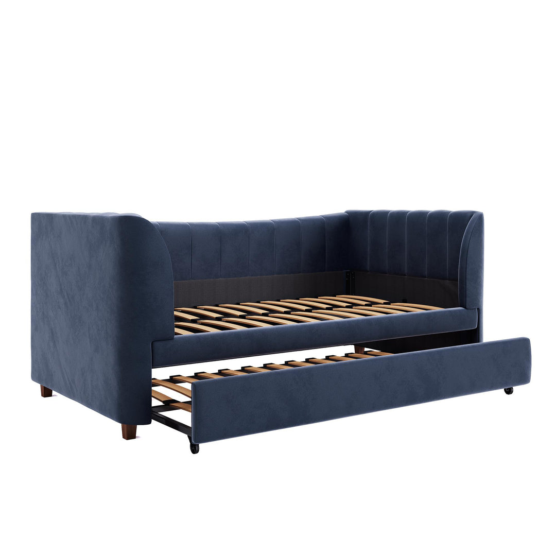 Valentina Upholstered Daybed with Trundle and Vertical Stitching - Blue - Twin