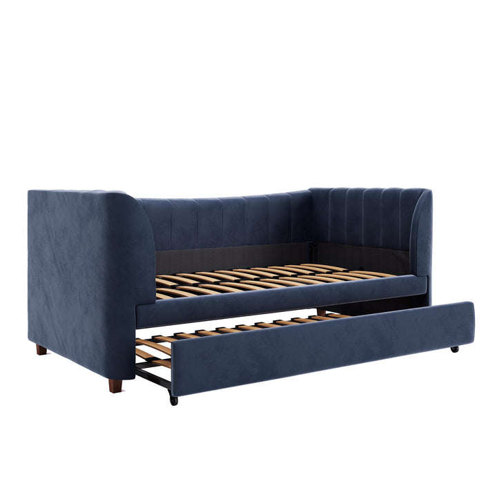 Valentina Upholstered Daybed with Trundle and Vertical Stitching - Blue - Twin