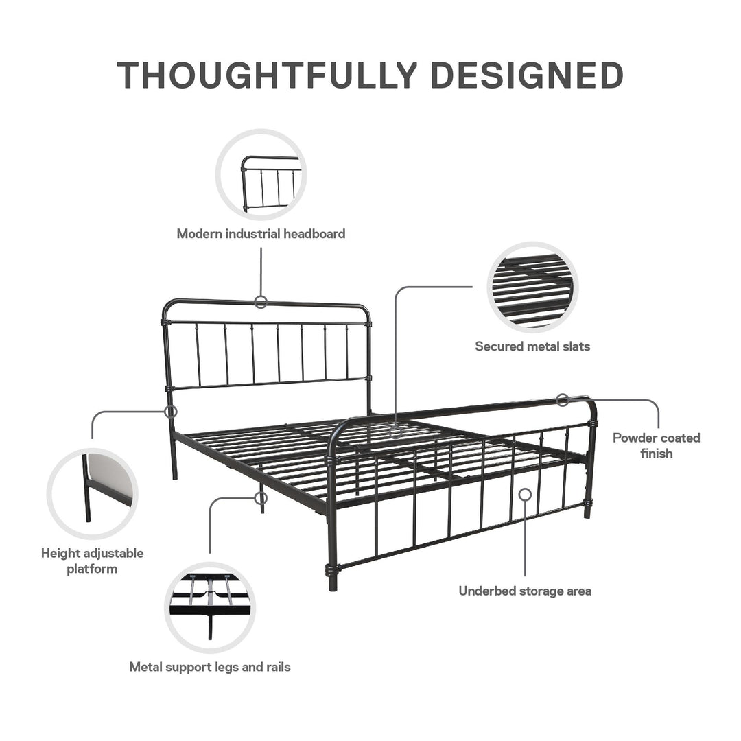 Wallace Spindle Metal Bed with Elegant Curves and Slats - Black - Full