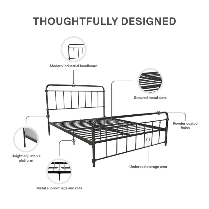 Wallace Spindle Metal Bed with Elegant Curves and Slats - Black - Full