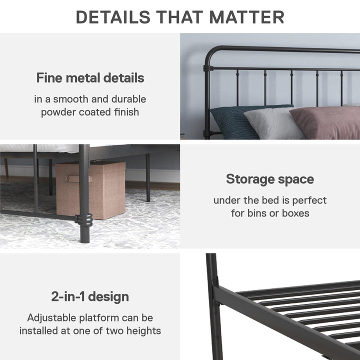 Wallace Spindle Metal Bed with Elegant Curves and Slats - Black - Full