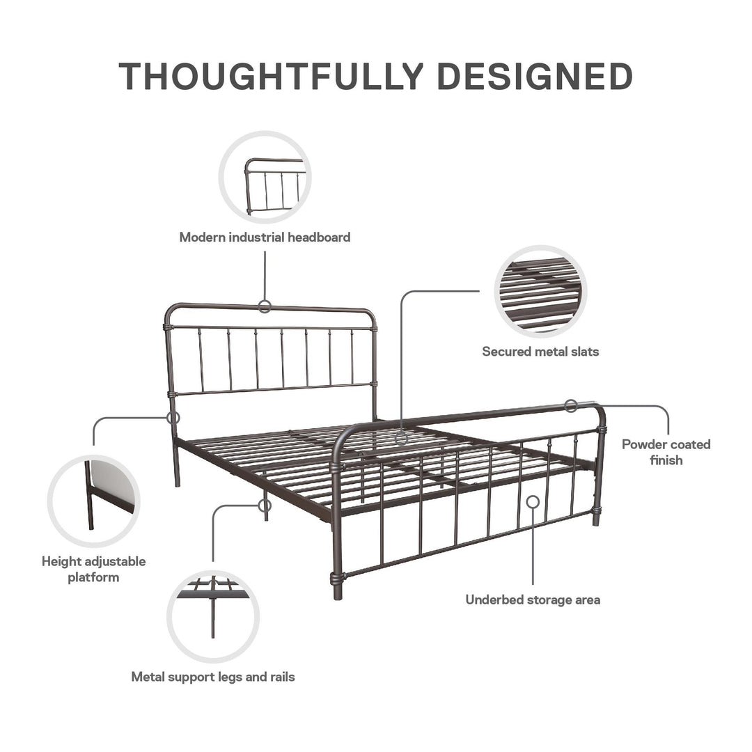 Wallace Spindle Metal Bed with Elegant Curves and Slats - Bronze - Full