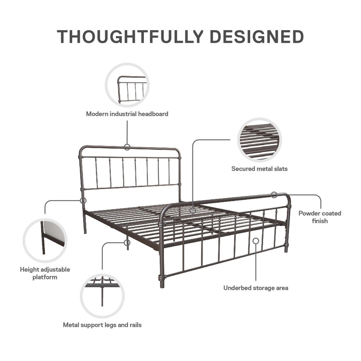 Wallace Spindle Metal Bed with Elegant Curves and Slats - Bronze - Full