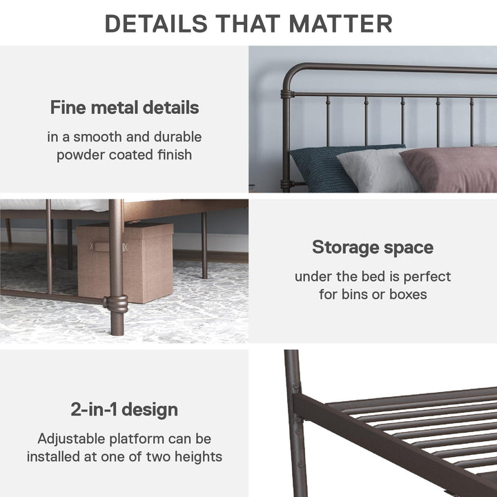 Wallace Spindle Metal Bed with Elegant Curves and Slats - Bronze - Full