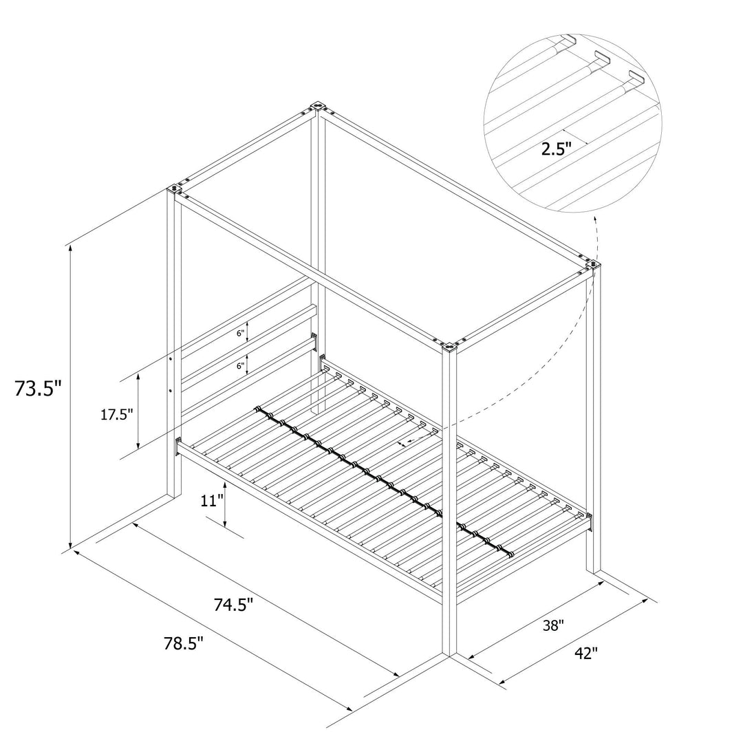 Modern Metal Canopy Bed with Sleek Built-In Headboard - Black - Twin