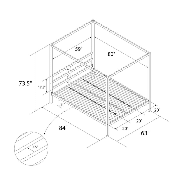 Modern Metal Canopy Bed -  Black  -  Queen