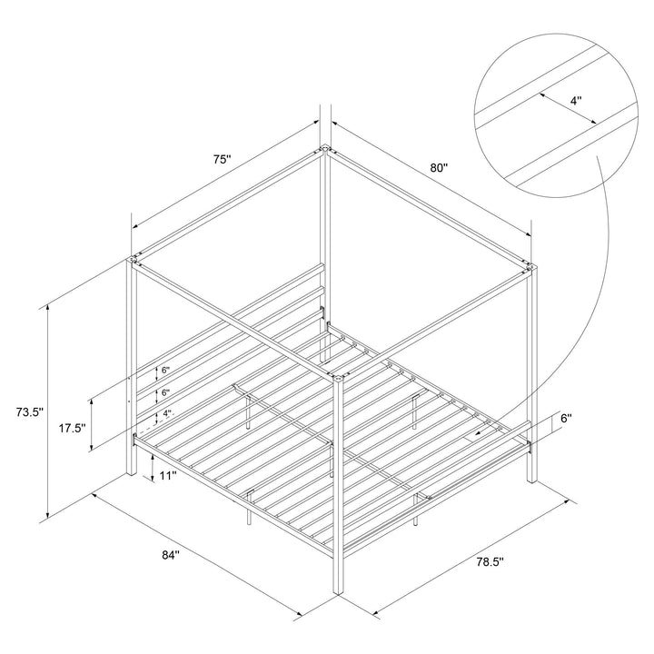 Best Modern Metal Canopy Bed -  Black  -  King