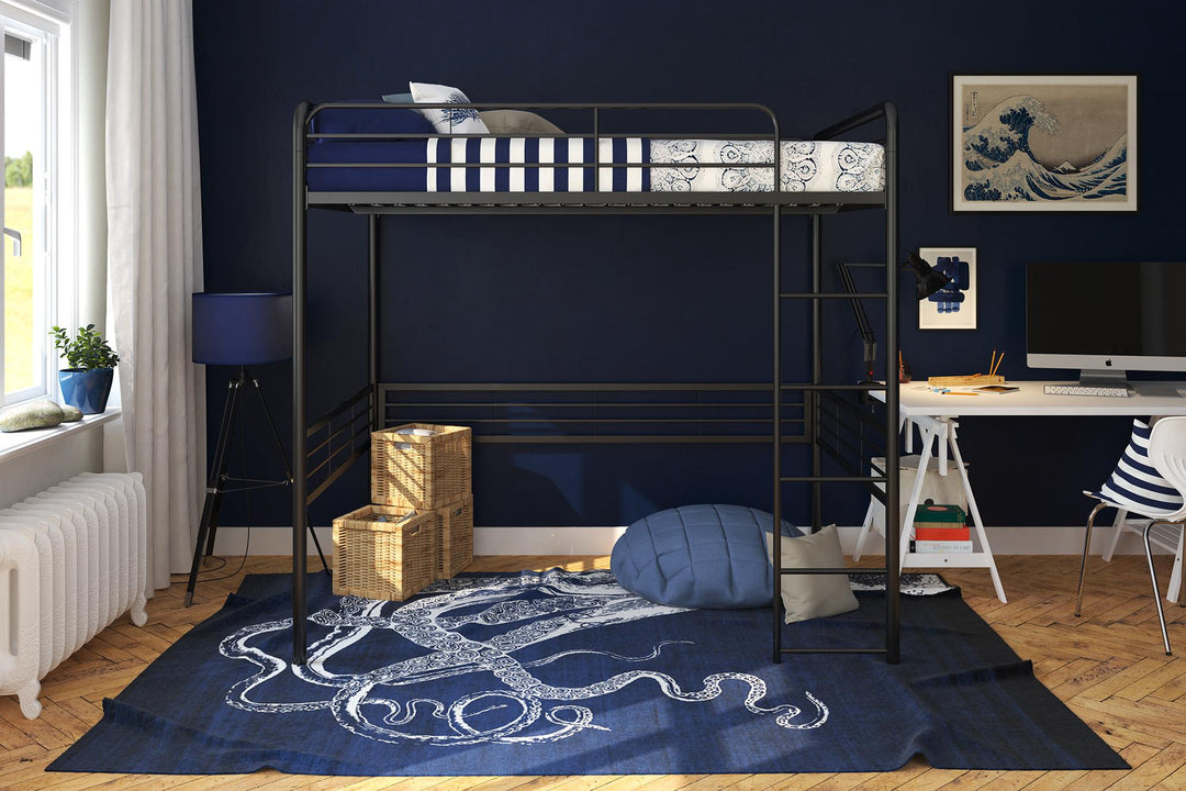 Tommy Full Metal Loft Bed with 59 Inches of Under Bed Storage - Black - Full
