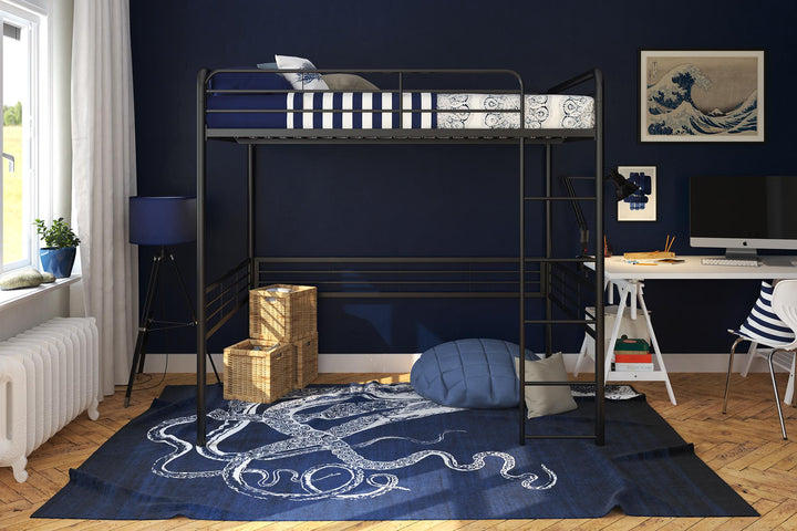 Tommy Full Metal Loft Bed with 59 Inches of Under Bed Storage - Black - Full