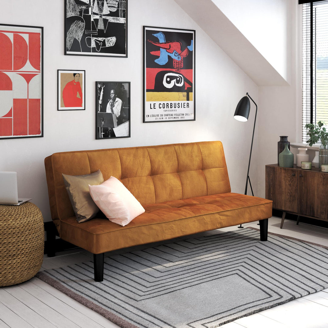 Tyler Velvet Tufted Upholstered Futon with Wooden Frame - Rust