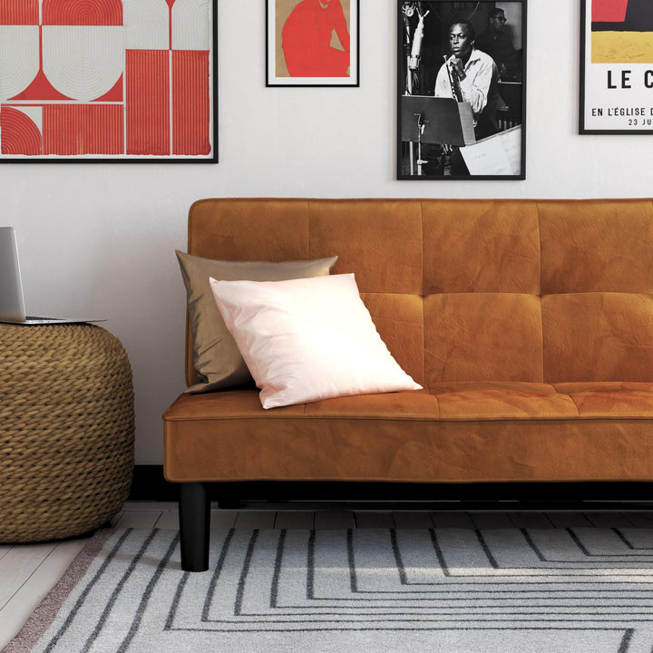 Tyler Velvet Tufted Upholstered Futon with Wooden Frame - Rust