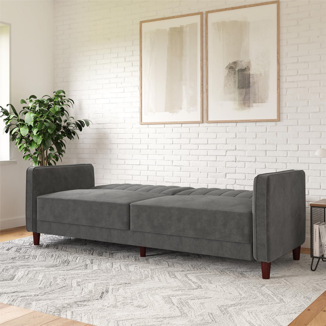 Pin Tufted Transitional Futon with Vertical Stitching and Button Tufting - Dark Gray