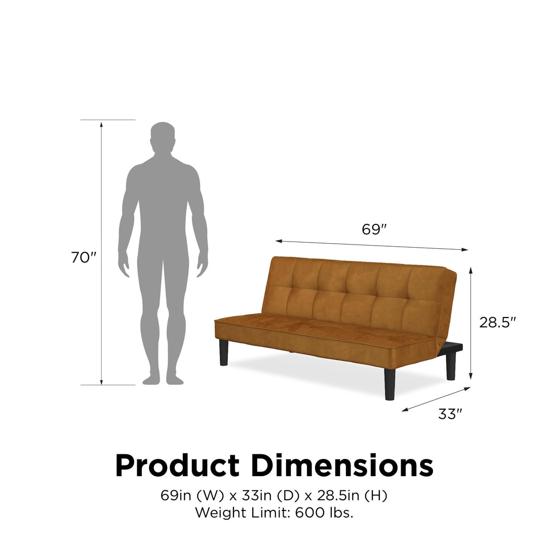 Tyler Velvet Tufted Upholstered Futon with Wooden Frame - Rust