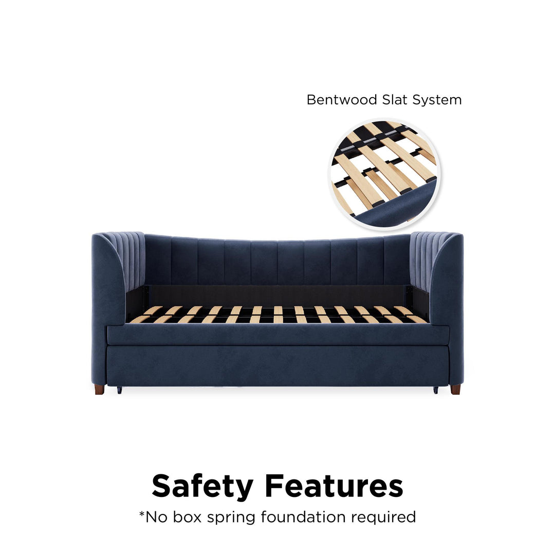 Valentina Upholstered Daybed with Trundle and Vertical Stitching - Blue - Twin