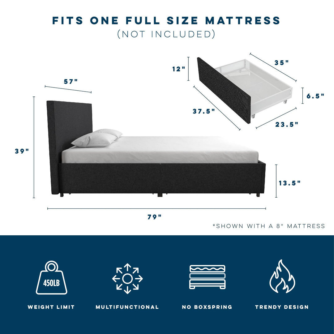 Bed with 4 Storage Drawers -  Dark Gray Linen 